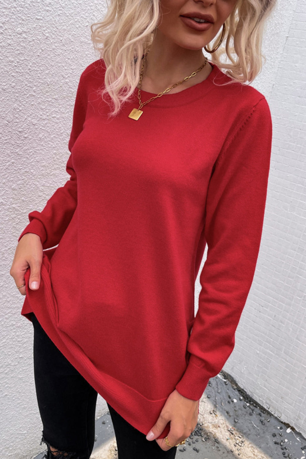 Round Neck Dropped Shoulder Sweater