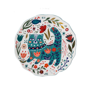 Cartoon Lucky Cat Round Plate Ceramic Color Dinner Plate Dish Plate Nordic Tableware