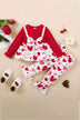 Girls Heart Print Bow Detail Sweater and Flare Pants Set - Minihomy