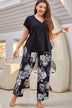 Full Size V-Neck Top and Floral Pants Lounge Set - Minihomy