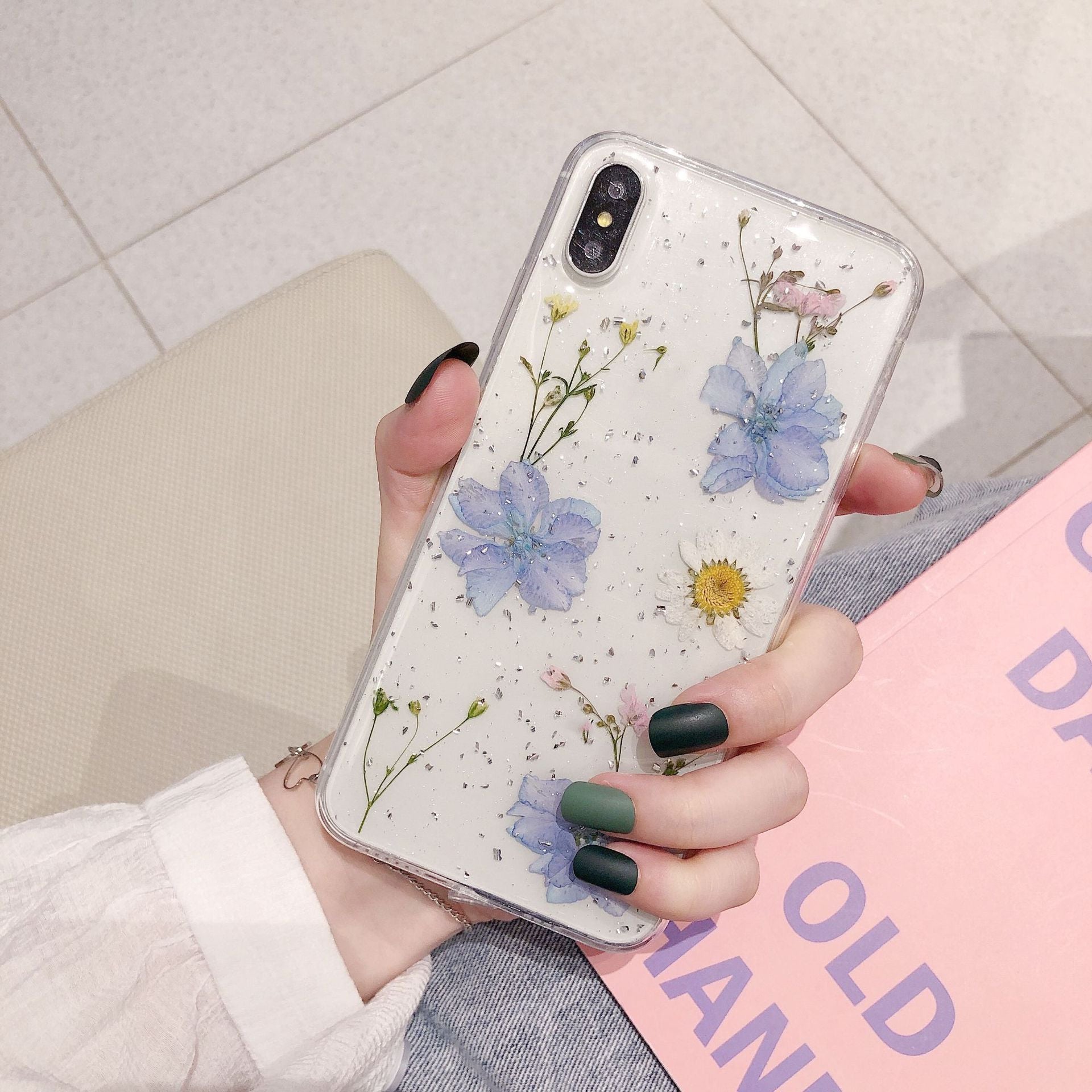 Real Dry Pressed Flower Phone Case Transparent Silicone Cover