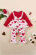 Girls Heart Print Bow Detail Sweater and Flare Pants Set - Minihomy