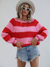 Striped Raglan Sleeve Ribbed Trim Knit Top - Minihomy