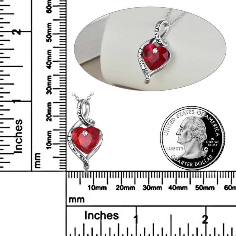 Sterling Silver with Red Heart-Shaped Crystal Grandma Necklace