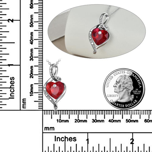 Sterling Silver with Red Heart-Shaped Crystal Grandma Necklace