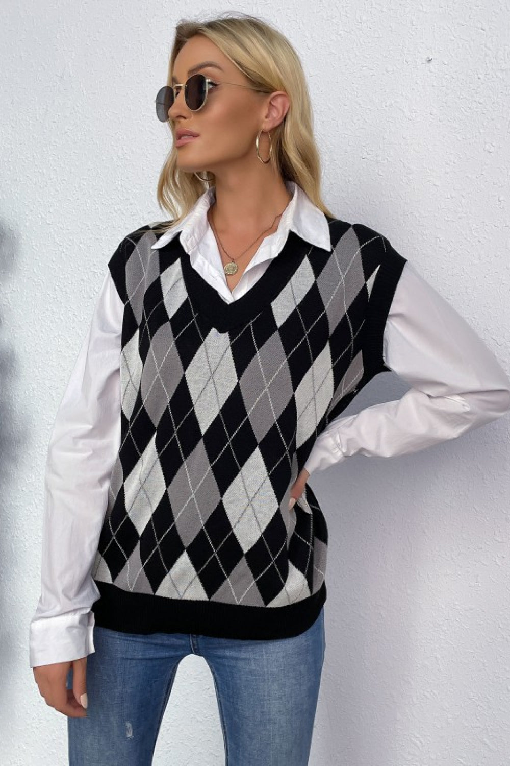 Argyle V-Neck Thermal Sweater Vest