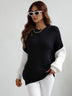 Two-Tone Rib-Knit Dropped Shoulder Sweater - Minihomy