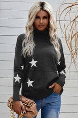 Star Pattern Turtleneck Dropped Shoulder Sweater