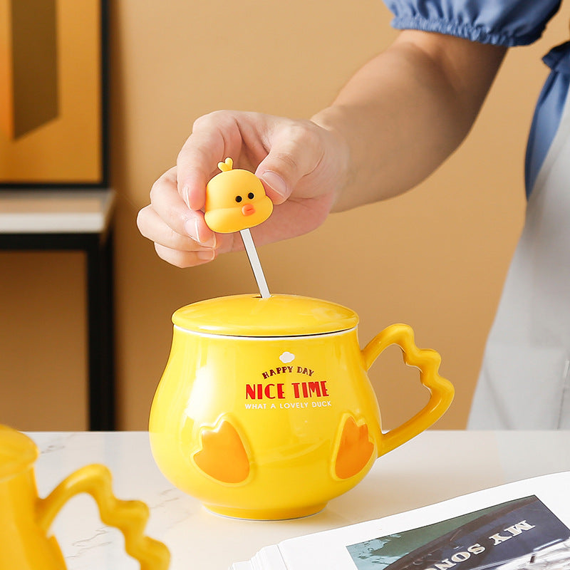 Creative Cute Ceramic Mug With Lid And Spoon