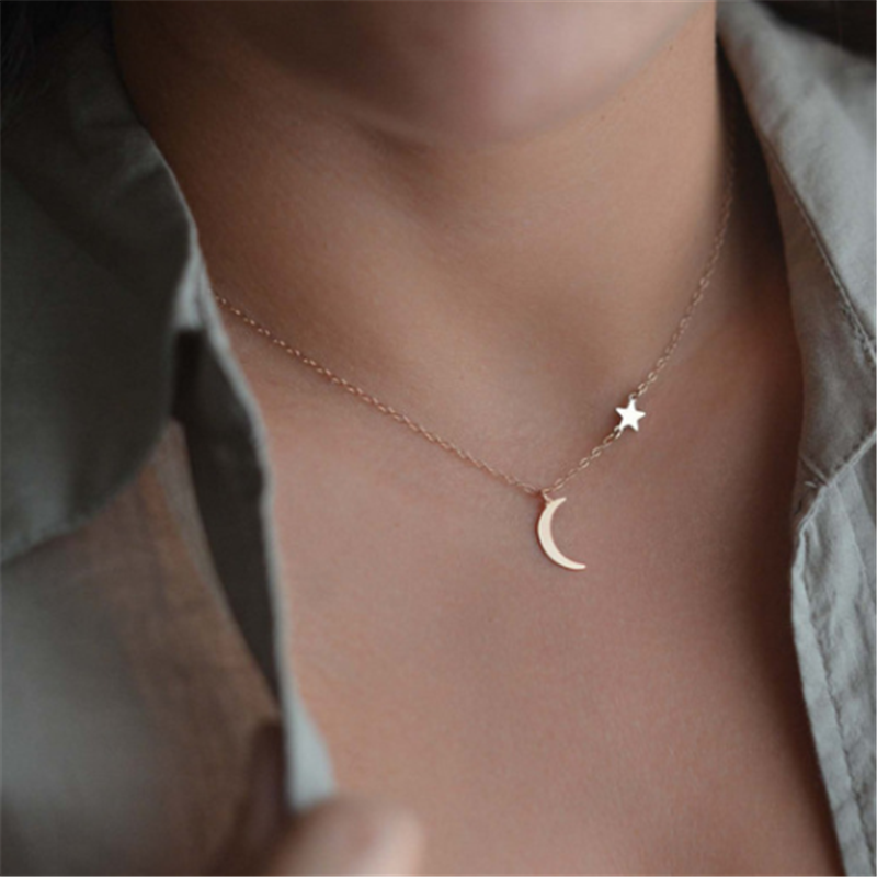 Simple Star & Moon Pendant Necklace For Women