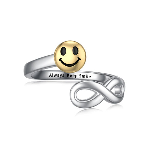 Sterling Silver Infinity Ring Adjustable Open Inspirational Smile Face Ring