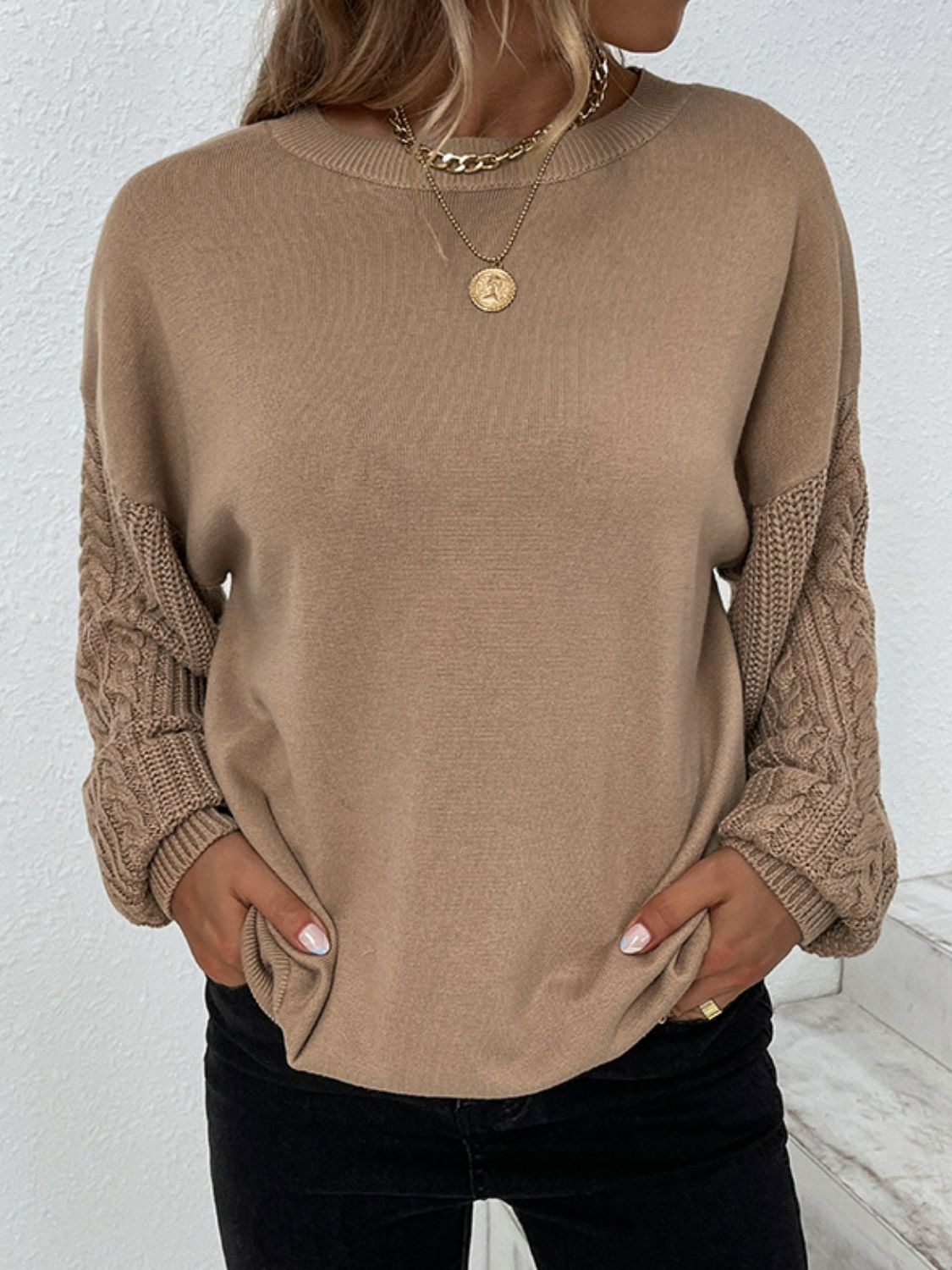 Cable-Knit Ribbed Trim Sweater - Minihomy