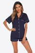 Contrast Piping Button Front Top and Shorts Lounge Set - Minihomy