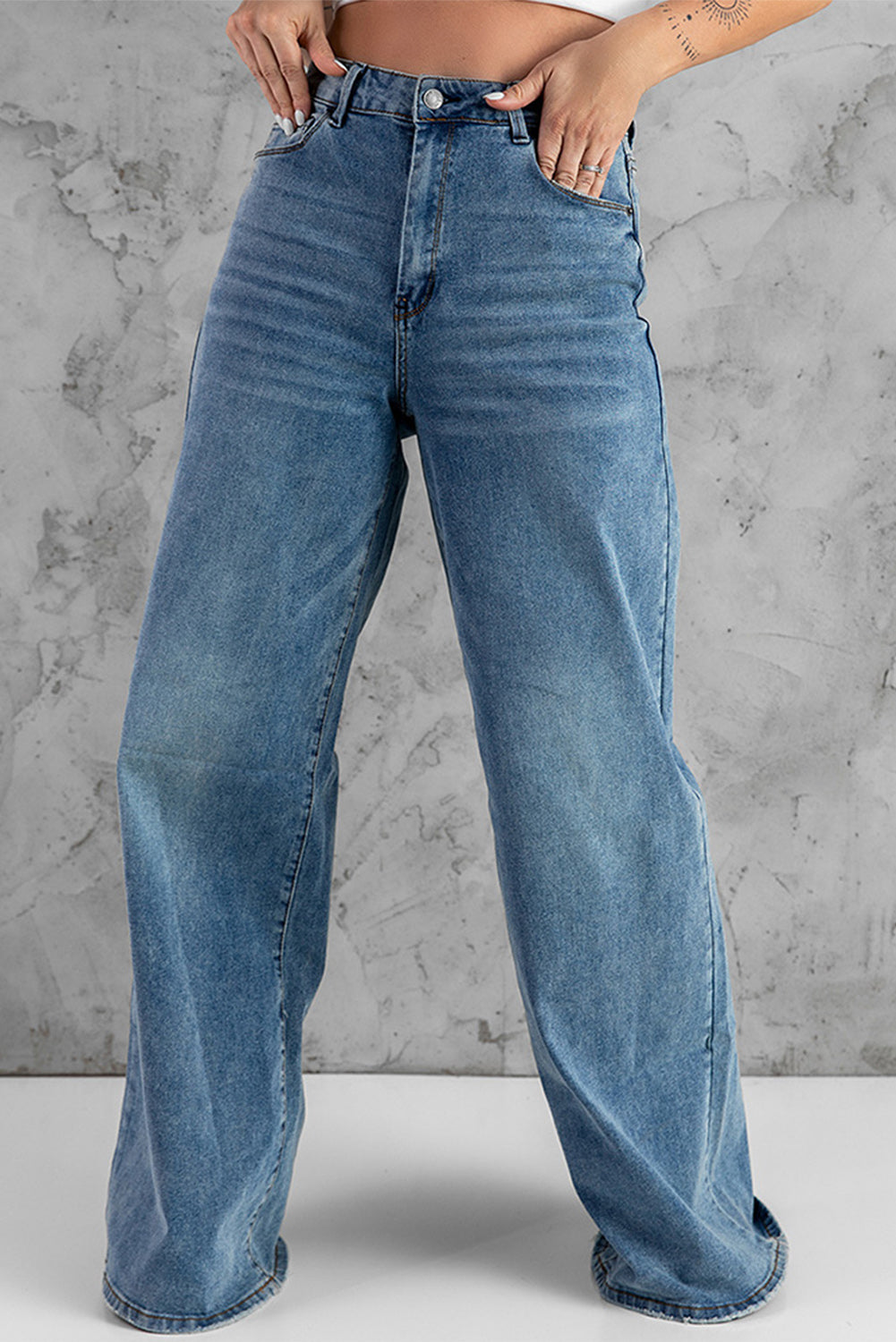 Vintage Wash Wide Leg Jeans - Minihomy