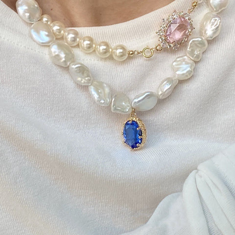 Vintage large gem necklace clavicle chain