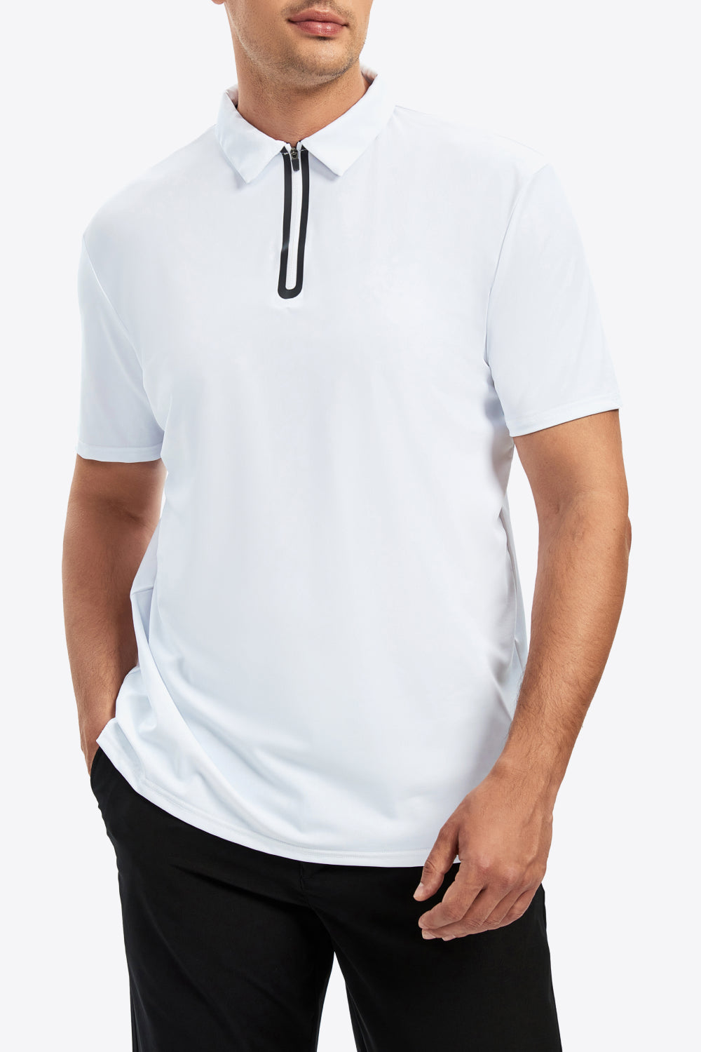 Contrast Short Sleeve Zip Polo Shirt - Minihomy