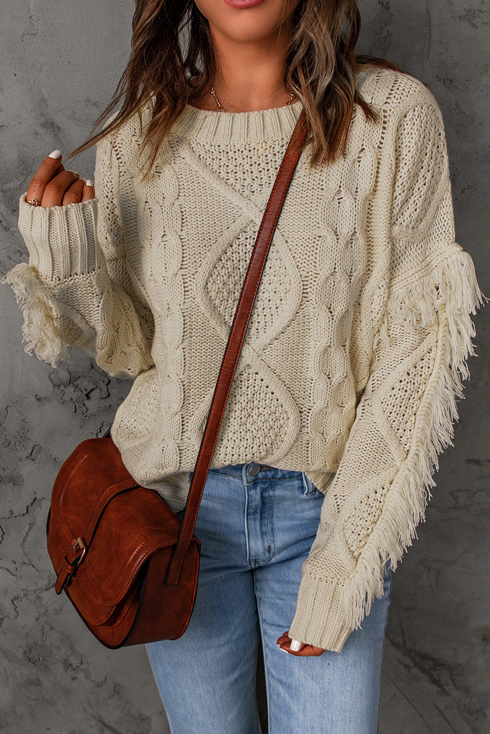 Cable-Knit Fringe Trim Sweater - Minihomy