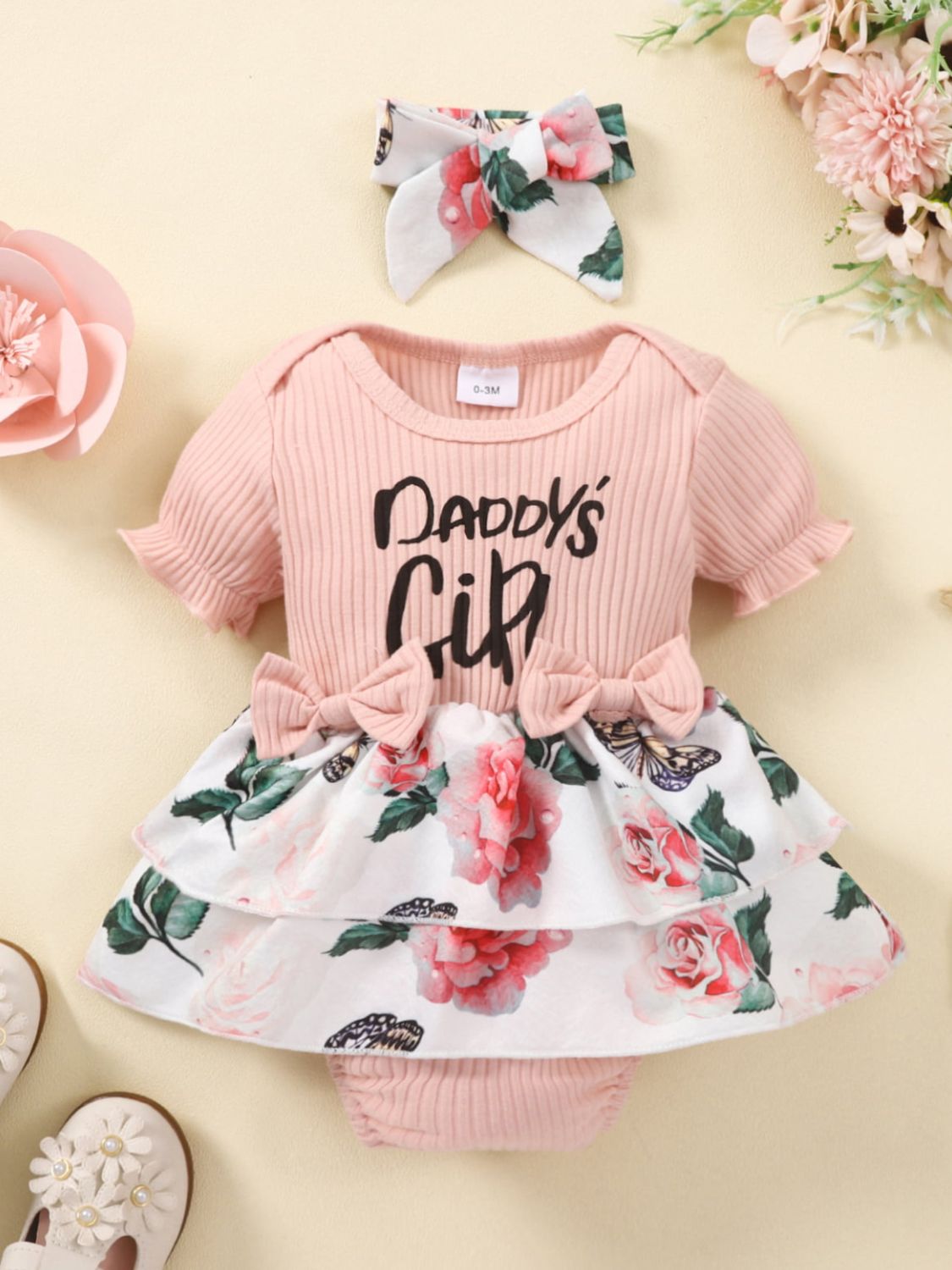 Baby Girl DADDY'S GIRL Graphic Floral Bodysuit Dress - Minihomy