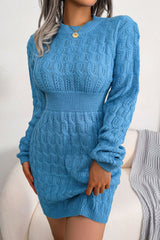 Cable-Knit Long Sleeve Mini Sweater Dress - Minihomy