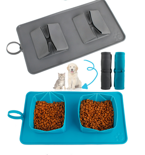 Collapsible Pet Dog Silicone Bowl Portable Travel Double Bowl