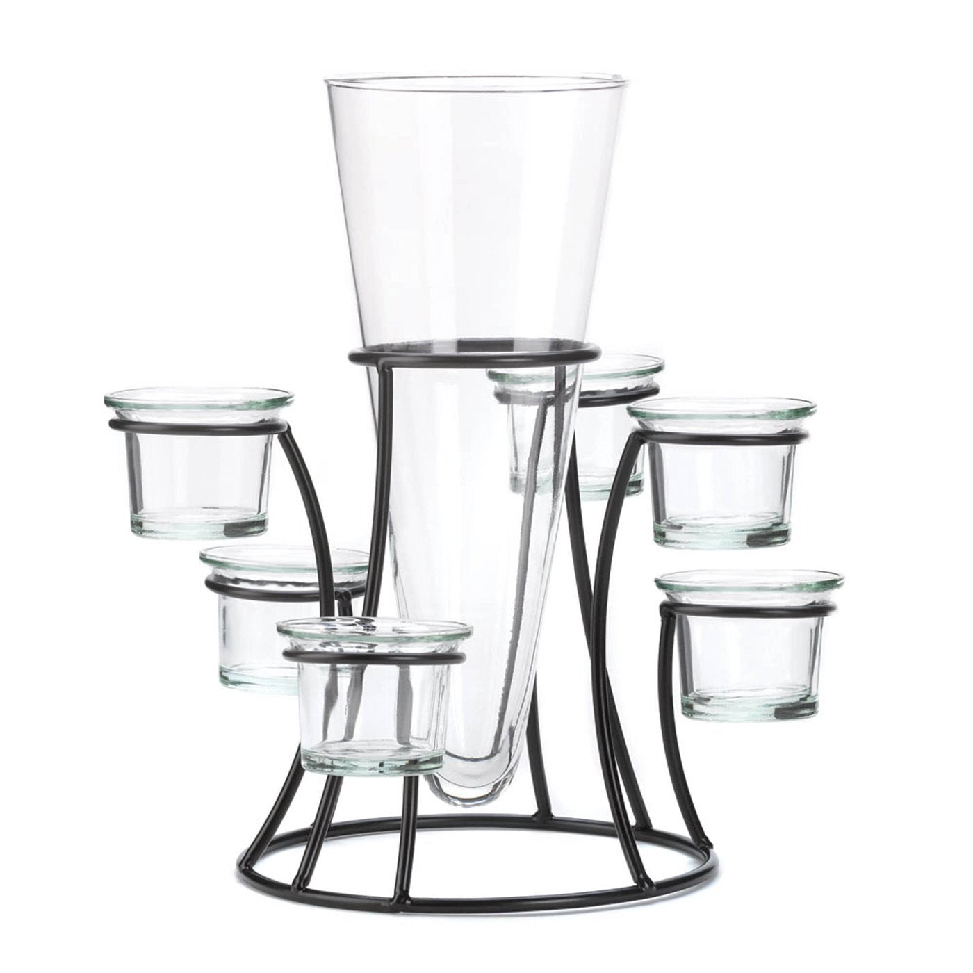 Glass Vase with Six Glass Candle Holders