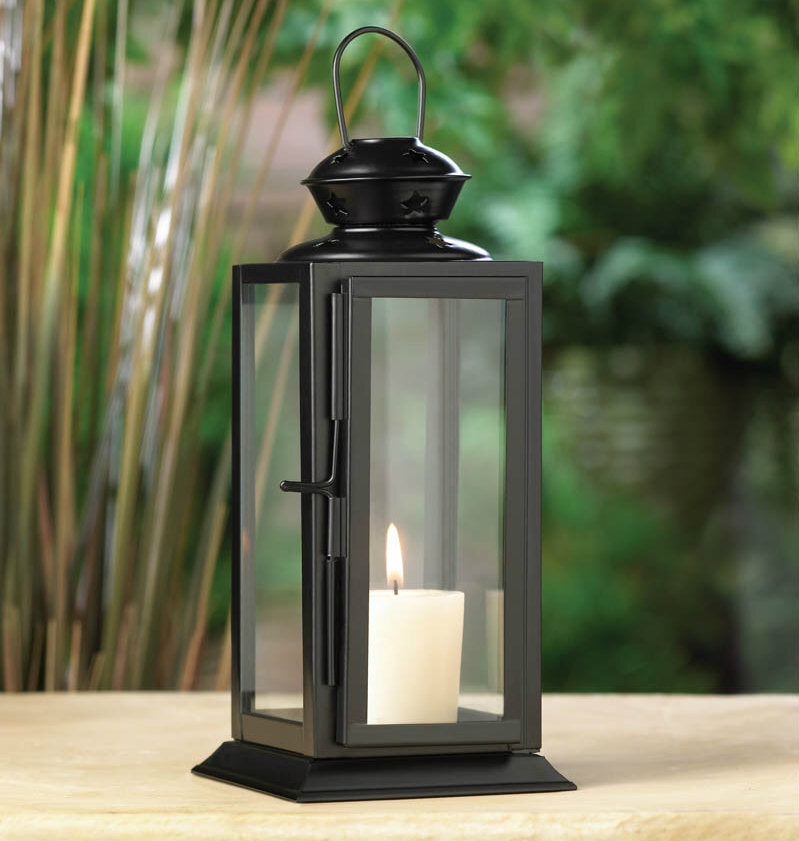 Square Black Star Candle Lantern - 8 inches