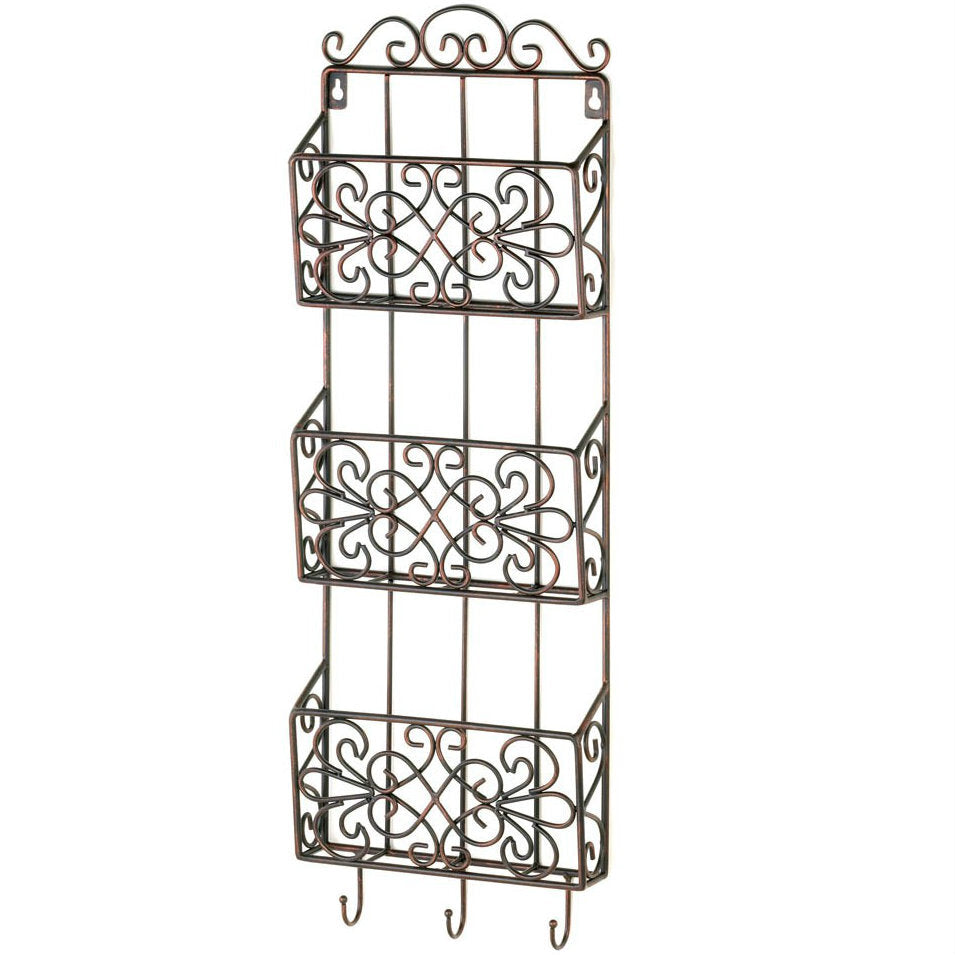 Black Iron Triple Wall Rack with Hooks