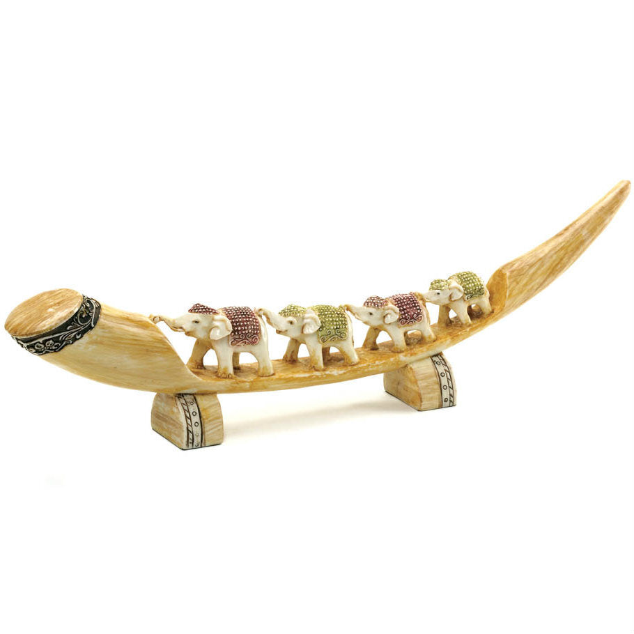 Carved Tusk with Multi-Colored Elephant Family - Minihomy