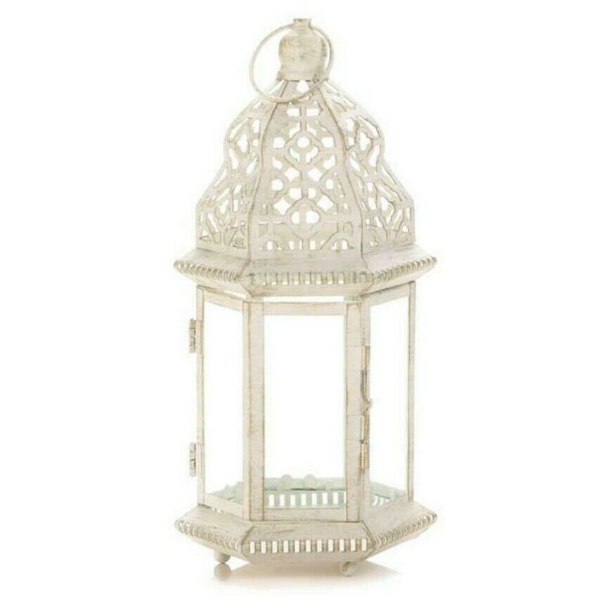 Vintage-Look White Candle Lantern - 12 inches