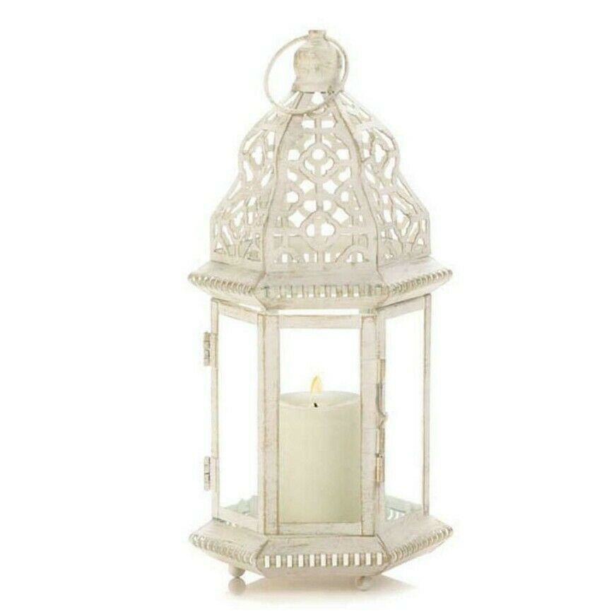 Vintage-Look White Candle Lantern - 12 inches