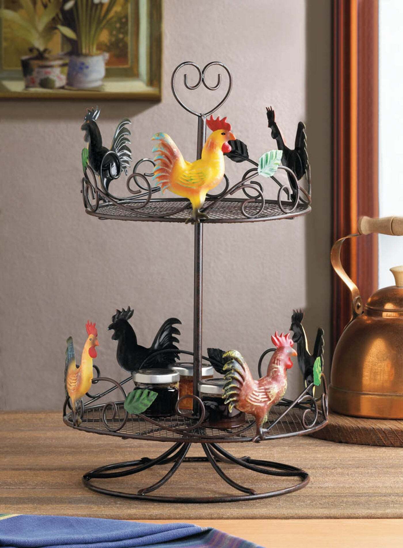 Rooster Two-Tier Countertop Kitchen Rack