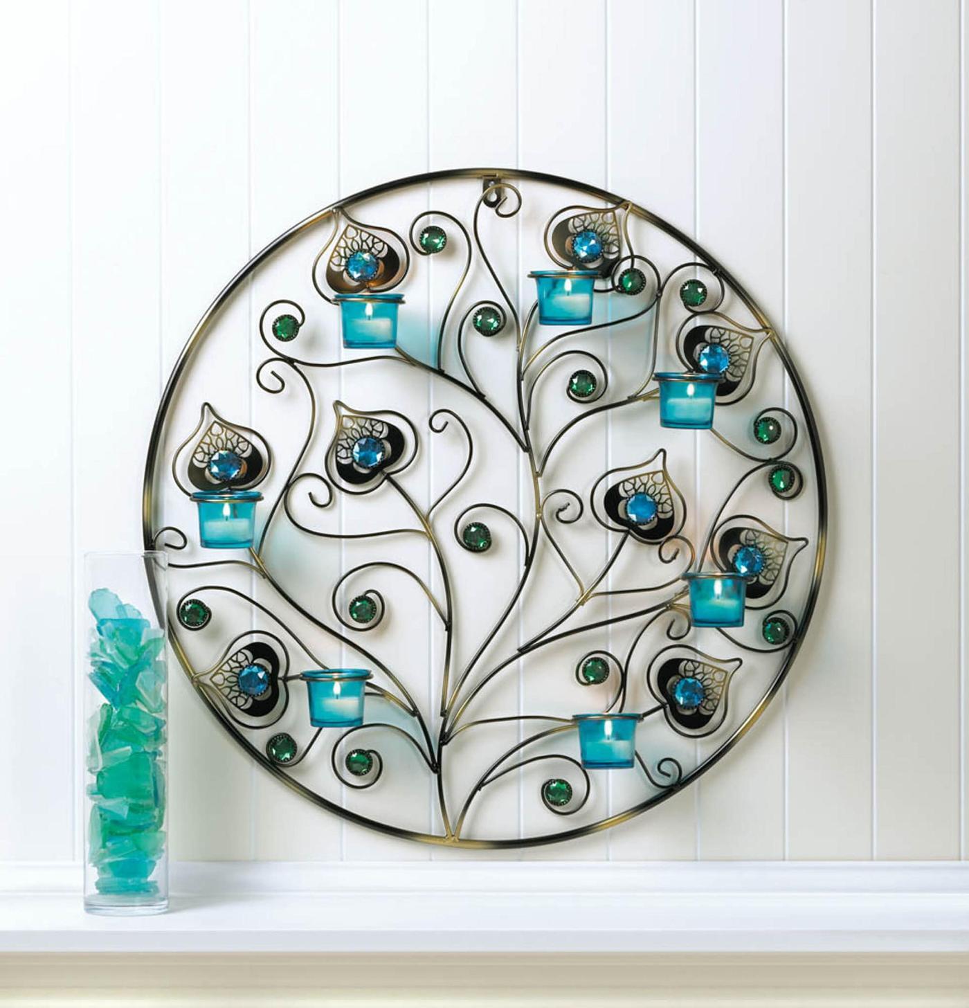 Peacock-Inspired Circular Wall Sconce - Minihomy