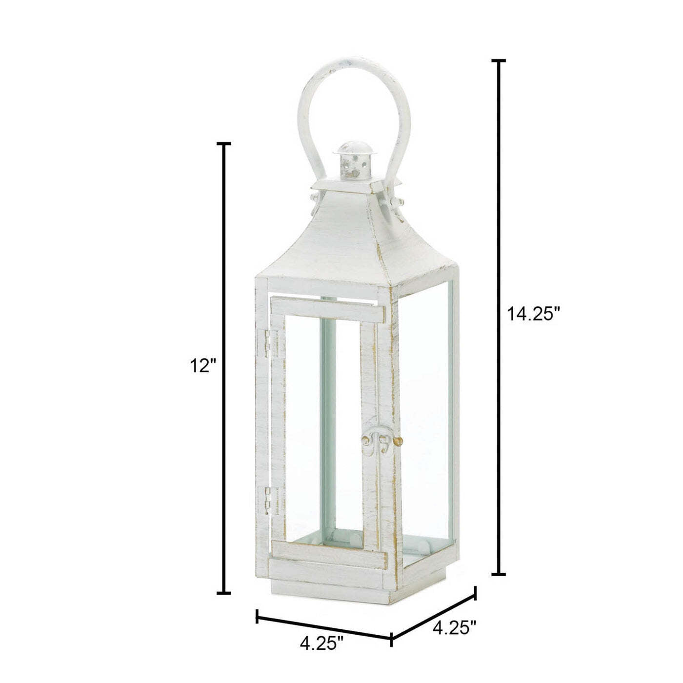 Distressed White Metal Candle Lantern - 12 inches - Minihomy