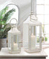 Distressed White Metal Candle Lantern - 12 inches - Minihomy