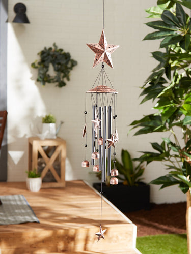 Bronze Wind Chimes with Stars and Bells - 34 inches