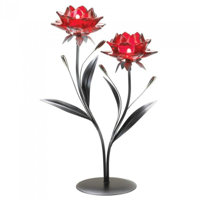 Ignite Romance with our Romantic Red Flower Candle Holder - Double - Minihomy