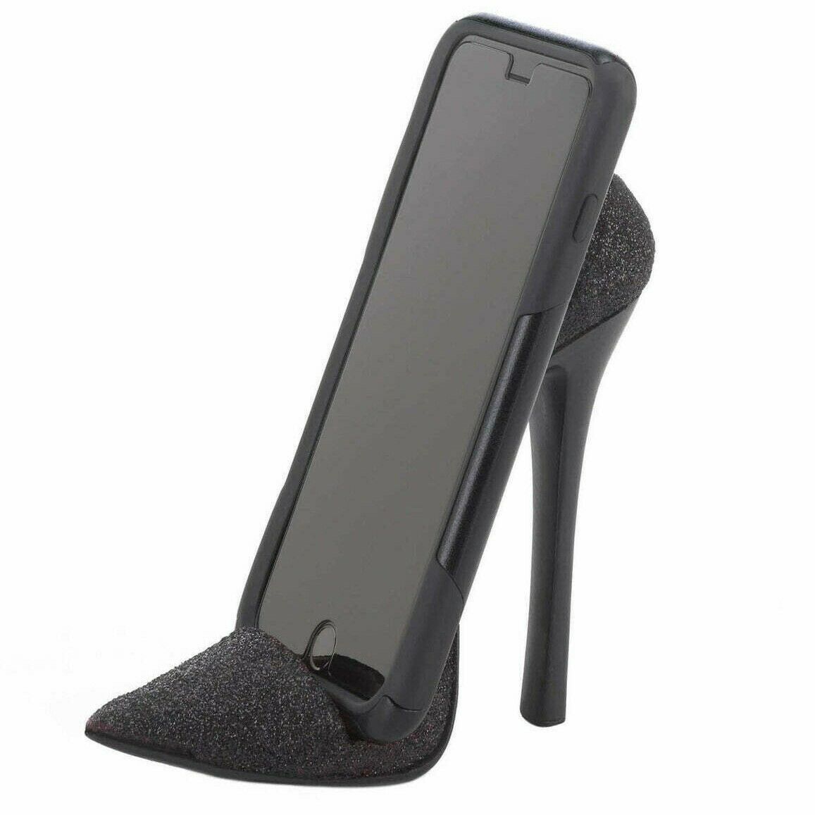 Sparkly High Heel Shoe Phone Holder - Black