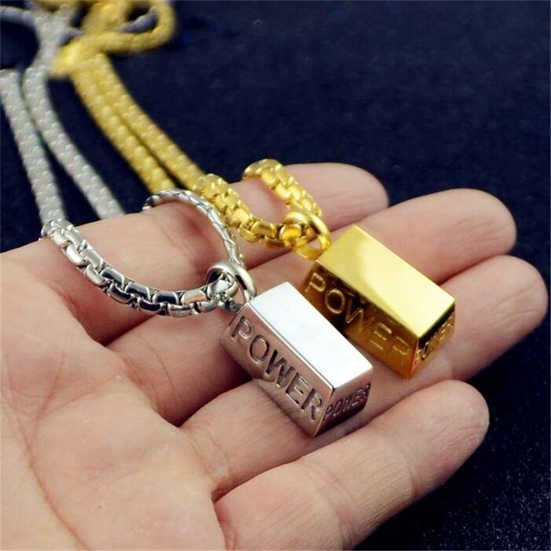 Energy Nugget Long Necklace Men's Personality Fashion Domineering Square Titanium Steel Pendant