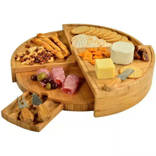 Bamboo Drawer Cheese Knife Bread Fruit Snack Plate