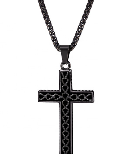 316L stainless steel gold plated christianity jewelry unique black mens vintage cross necklace with chain - Minihomy