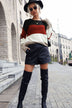 Color Block Long Sleeve Round Neck Sweater - Minihomy