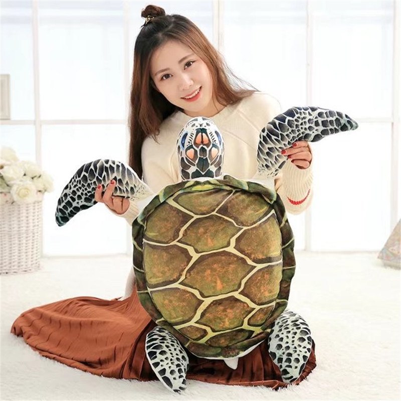 Big turtle Tropical Fish 3D Printing Soft Plush Chair Seat Cushion Pillow Home Car Decor Stump Shaped Decorative Pillows - Minihomy