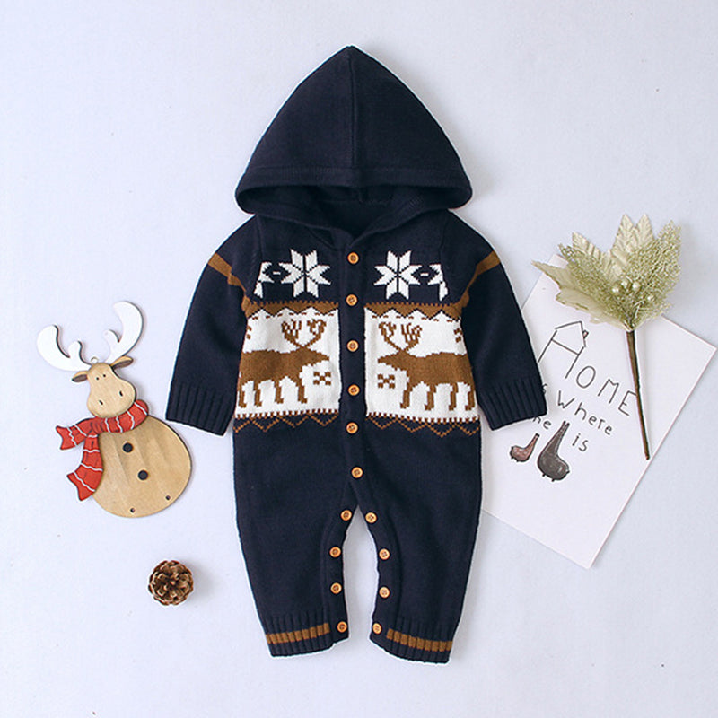 Boys and Girls Knitted Hooded Baby Romper