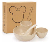 Wheat Straw Children's Bowl Cartoon Wheat Chopsticks Fork Spoon Fruit Dish Mickey's Bowl, Lovely Gift Set - Minihomy