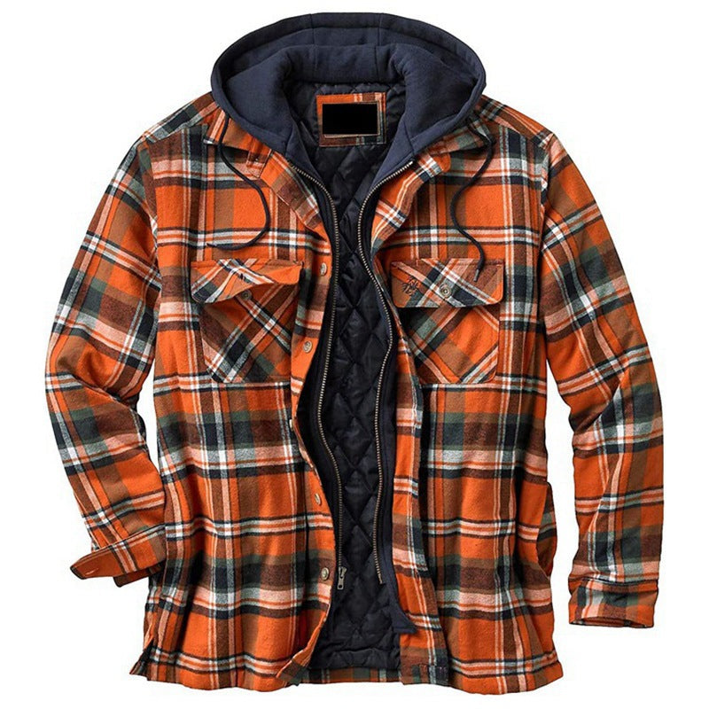 Thickened Cotton Padded Plaid Long Sleeve Loose Hooded Jacket