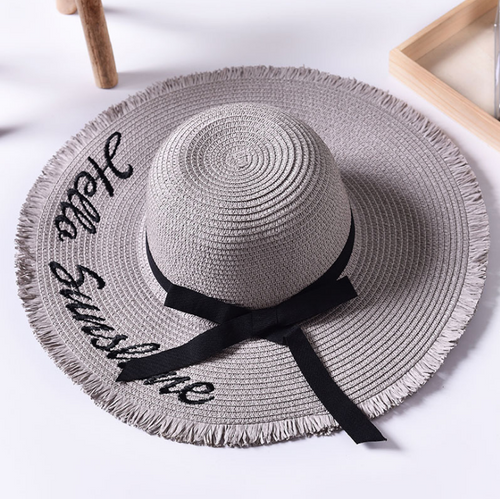 Beach embroidered letters raw edge sun hat