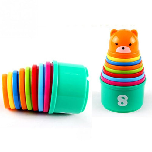 9Pcs/set Excellent Baby Children Kids Educational Toy building block Figures Letters Folding Cup Pagoda Gift