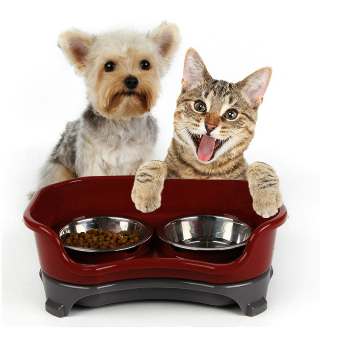 Dog bowl cat bowl pet cat double basin splash-proof neat dog cat rice bowl food bowl stainless steel bowl - Minihomy