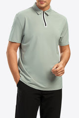 Contrast Short Sleeve Zip Polo Shirt - Minihomy