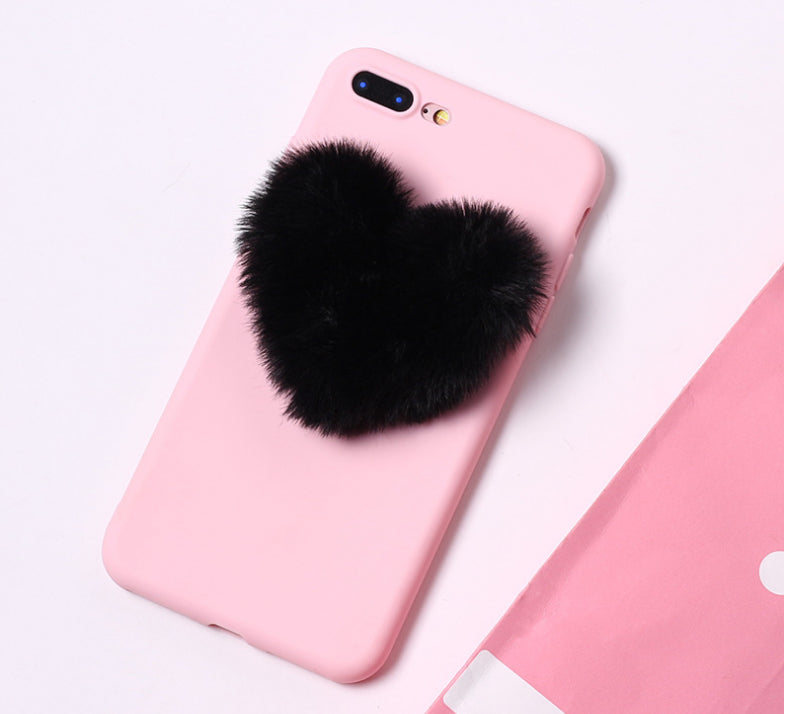 Lovely 3D Furry Love Hearts Cute Hair Phone Case - Minihomy